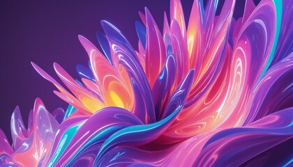 Wall Mural - Colorful 3D abstract background with vibrant purple and holographic accents