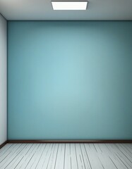 Wall Mural - Minimalist Studio Room with Bright Blue Pastel Shadows and Empty Wall Display