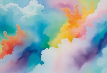 Wall Mural - a vibrant ink illustration of a dreamy cloudscape with explosion of colours and textures