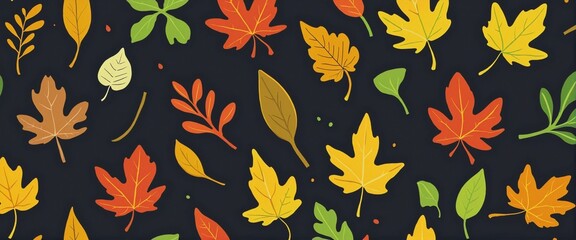 Wall Mural - Colorful September leaves vector pattern, closeup autumn foliage collection in flat style, isolated on white background