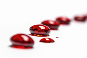 Canvas Print - A close-up view of a group of red water droplets sitting on a white surface