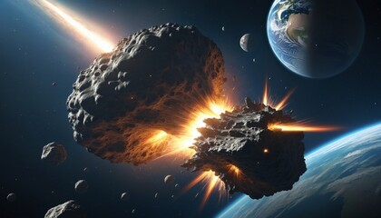Wall Mural - Apocalyptic Encounter: The Catastrophic Impact of an Asteroid on Earth