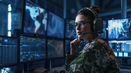 Wall Mural - The military computer operator