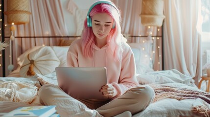 Canvas Print - The girl with pink hair