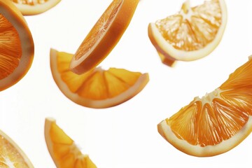 Poster - Freshly cut oranges arranged on a white surface