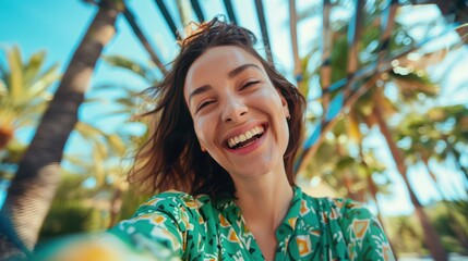 Wall Mural - A cheerful woman outdoors