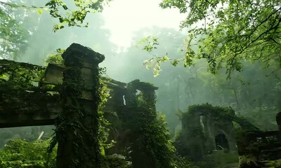 Poster - misty morning in the woods