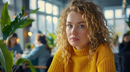 Wall Mural - The woman in yellow sweater