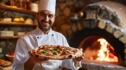 Wall Mural - The chef holding pizza