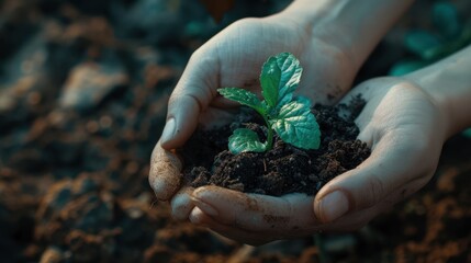 Canvas Print - The hands holding a seedling