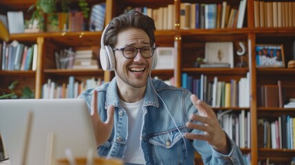 Wall Mural - The happy man with headphones