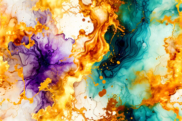 Poster - abstract fluid art painting with alcohol ink liquid, abstract colorful background