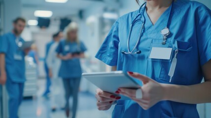 Poster - The nurse using a tablet.