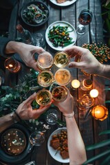 Wall Mural - Group of friends sharing a bottle of wine at a dinner party