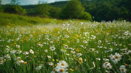 Poster - A field filled with white and yellow sunflowers on a sunny day