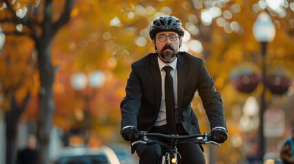 Wall Mural - The businessman on bicycle