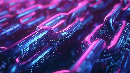 Close-up view of neon chains featuring detailed digital patterns, capturing the essence of futuristic technology and connectivity in a vibrant, abstract style.