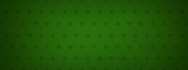 abstract pattern with card suits on green background. casino gambling, poker background. hearts, clu