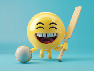 Smilie face emoji cricket player 3d render happy