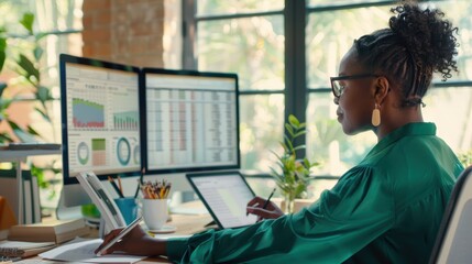 Wall Mural - The woman analyzing data