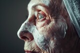 eldery woman cosmetic cream on her face Generative AI
