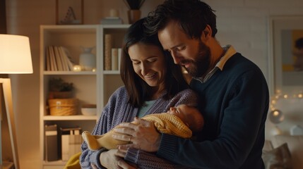 Wall Mural - The loving parents with newborn