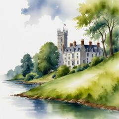 Wall Mural - Stunning watercolor illustrations of England scenery often capture their beauty with vibrant colors and delicate details, creating an artistic and lifelike portrayal. 