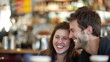© KKC Studio - Happy Young Couple Enjoying Time Together at a Cozy Cafe with Copy Space Above