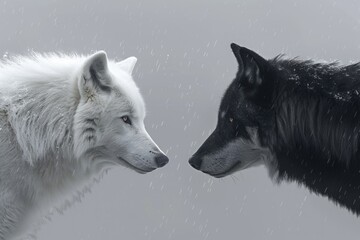 Canvas Print - Image of two black wolves standing face-to-face in a natural environment