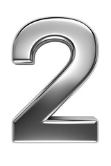 Number two made of gray chrome metal isolated 3d illustration