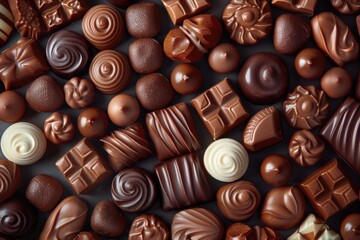 Wall Mural - A stack of delicious chocolates on a wooden table