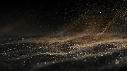 Sticker - A close-up shot of gold dust scattered on a black surface, ideal for representing luxury, elegance or sophistication