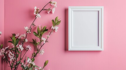 Poster - Empty white frame on pink background