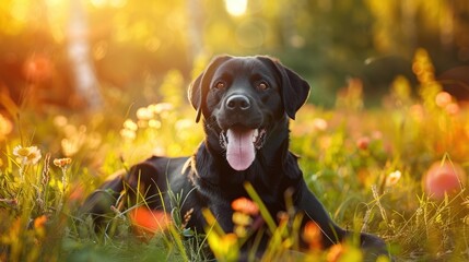 Sticker - The black labrador in field