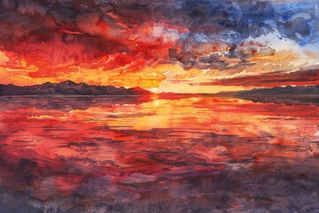 Wall Mural - a serene sunset scene over a calm body of water, perfect for use in travel or nature themed projects