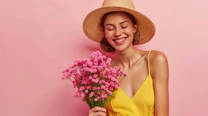 Wall Mural - The woman with pink flowers