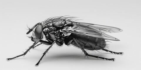 Sticker - A close-up shot of a fly sitting on a white surface, with minimal background distractions