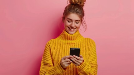 Canvas Print - The smiling woman with phone