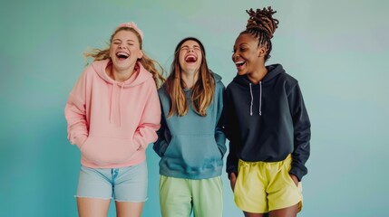 Wall Mural - The friends in colorful hoodies