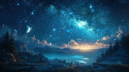 Wall Mural - Luminous Cosmos: Nightscape Revelations