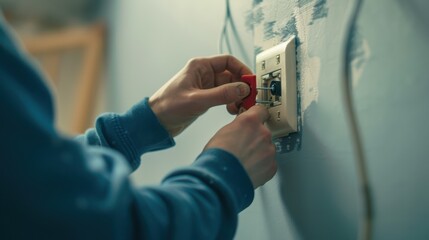 Wall Mural - The hands fixing outlet