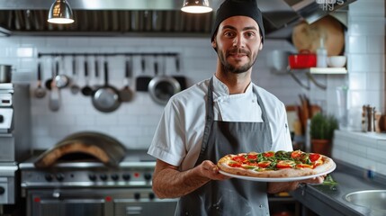 Wall Mural - The chef holding pizza