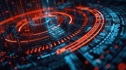 Wall Mural - an extreme close-up view of a digital technology interface, highlighting the dynamic data flow and i