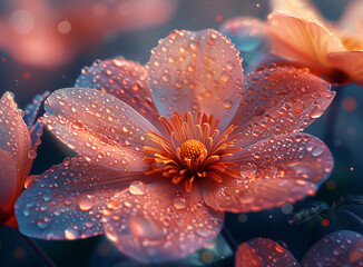 Wall Mural - a pink flower with water droplets on it