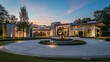 © Ramzan - Suburban contemporary home with a circular driveway, modern sculpture, and dramatic landscape lighting