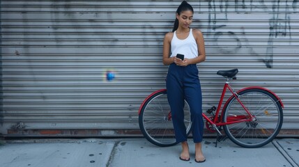 Wall Mural - The woman with red bike.