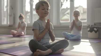 Wall Mural - Children Meditating in Yoga Class