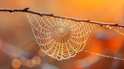 A spider web is hanging from a branch - generative AI
