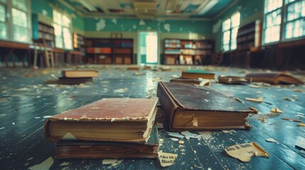 Canvas Print - A room filled with books scattered all over the floor