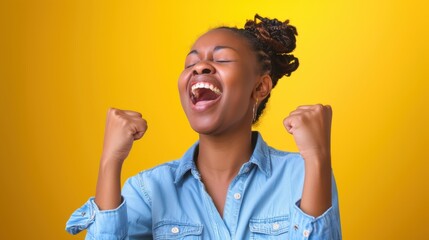 Wall Mural - The joyful woman celebrating success